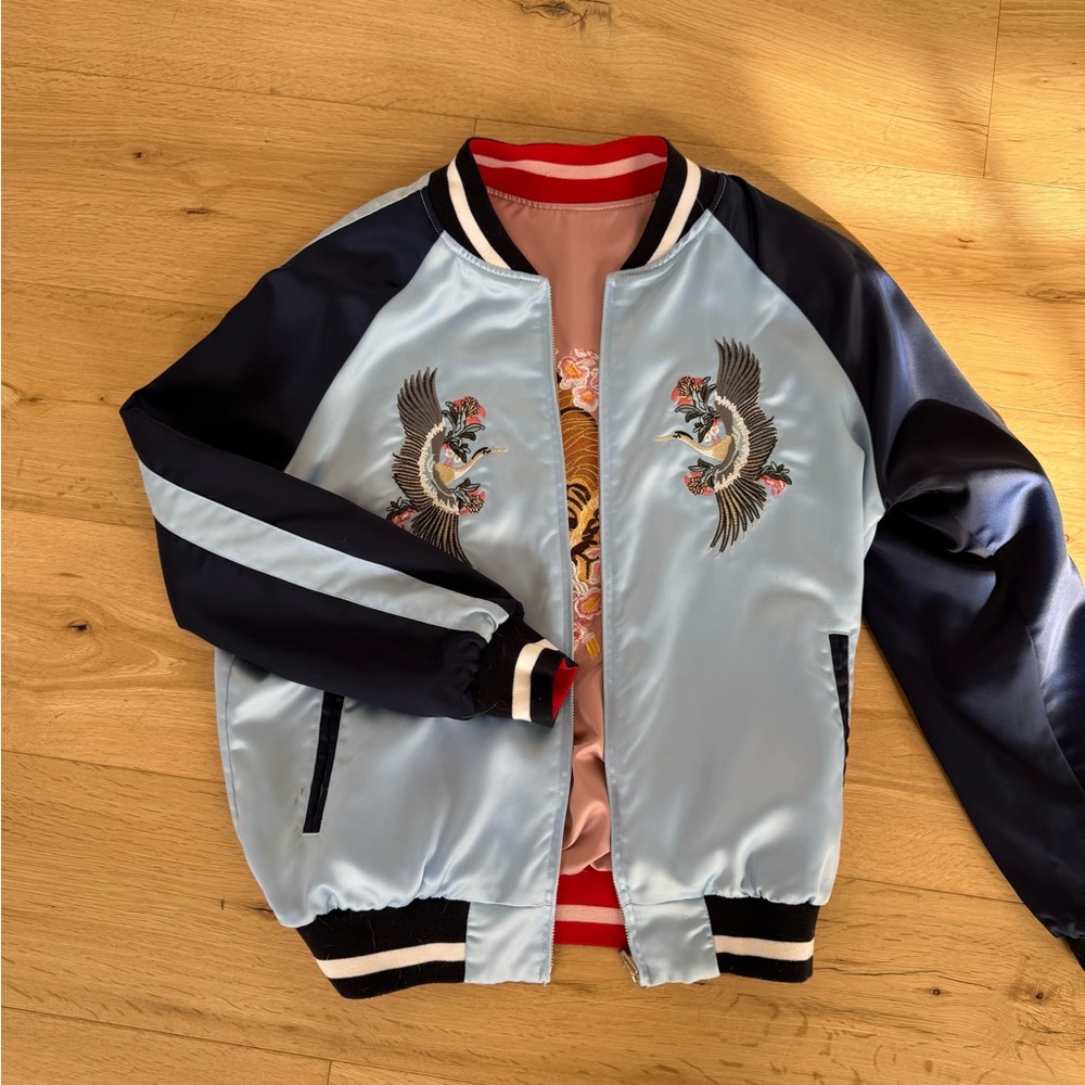 Embroidered Satin Bomber Jacket